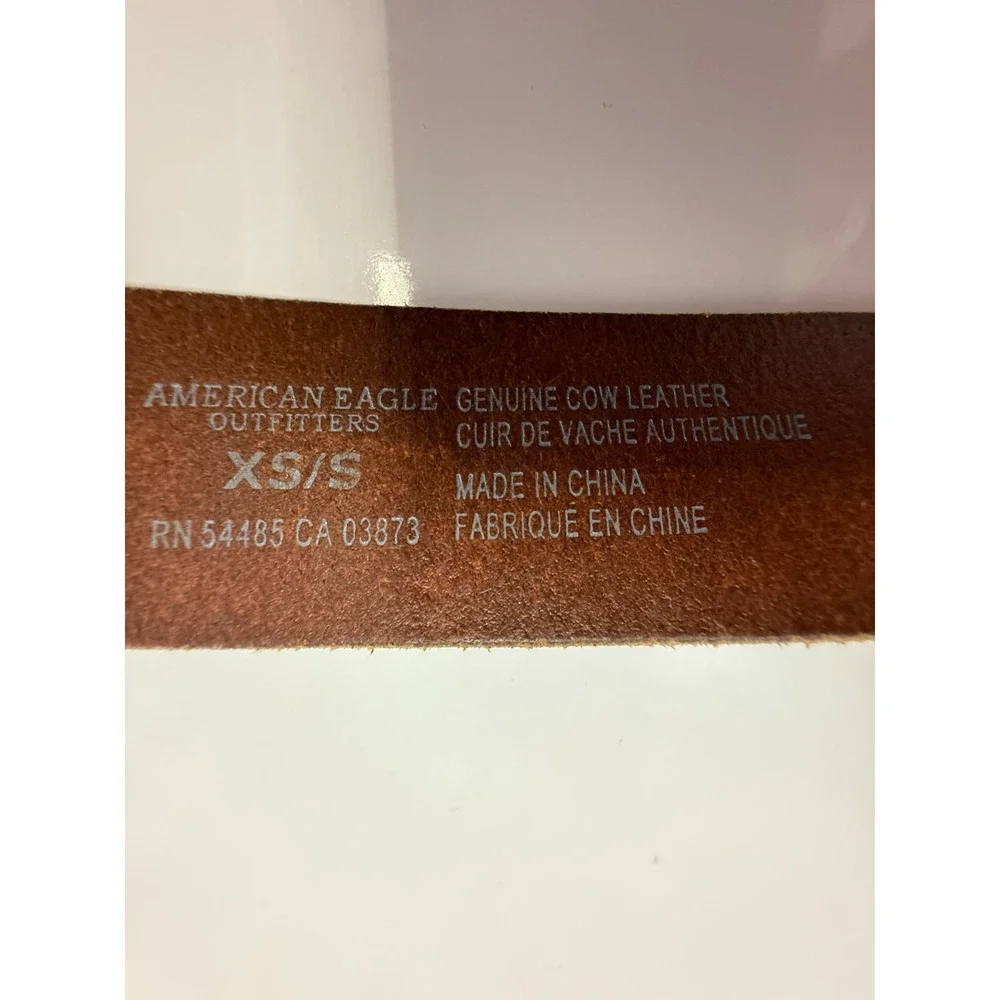 American Eagle Brown Leather Belt Black Accents Western Boho Rustic XS/S